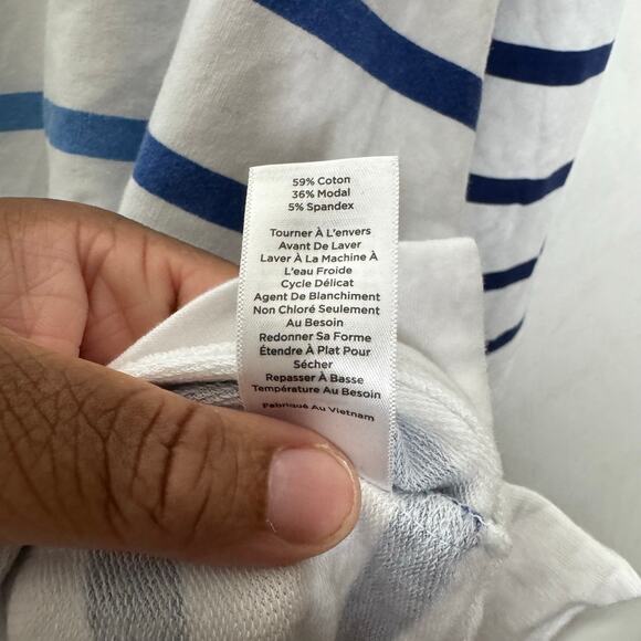 T by Talbots Striped Quarter Zip Pullover Sweatshirt XL Blue Green White Casual - Picture 5 of 10